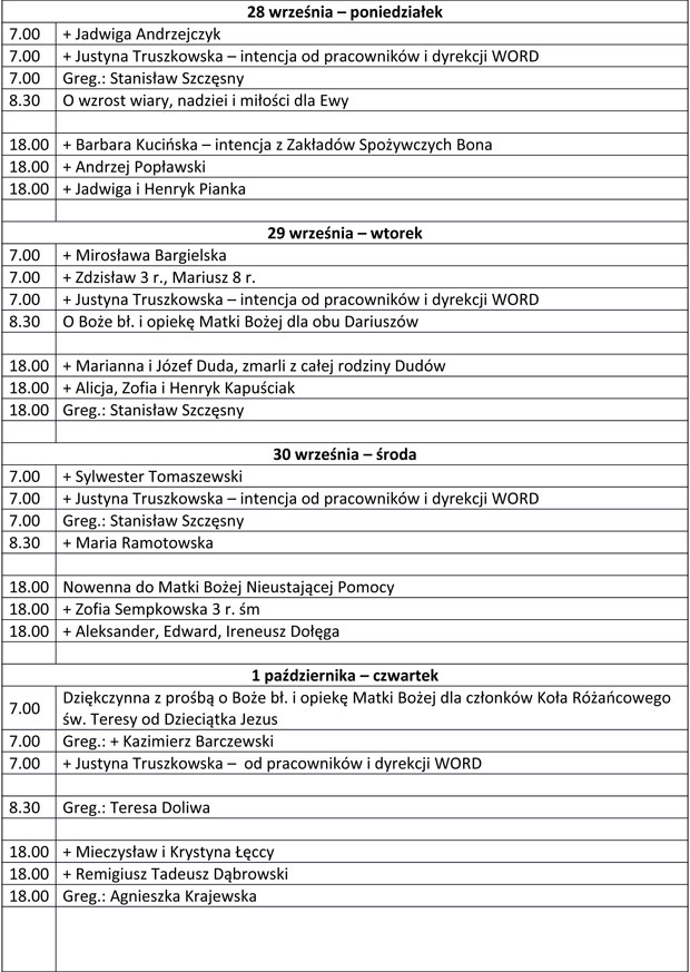 Parafia p.w. Bo�ego Cia�a w �om�y, intencje Mszy �w.